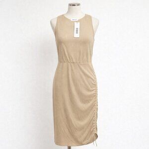 Gilli Beige Ribbed Midi Dress Ruched Side Sleeveless Bodycon Size L NWT